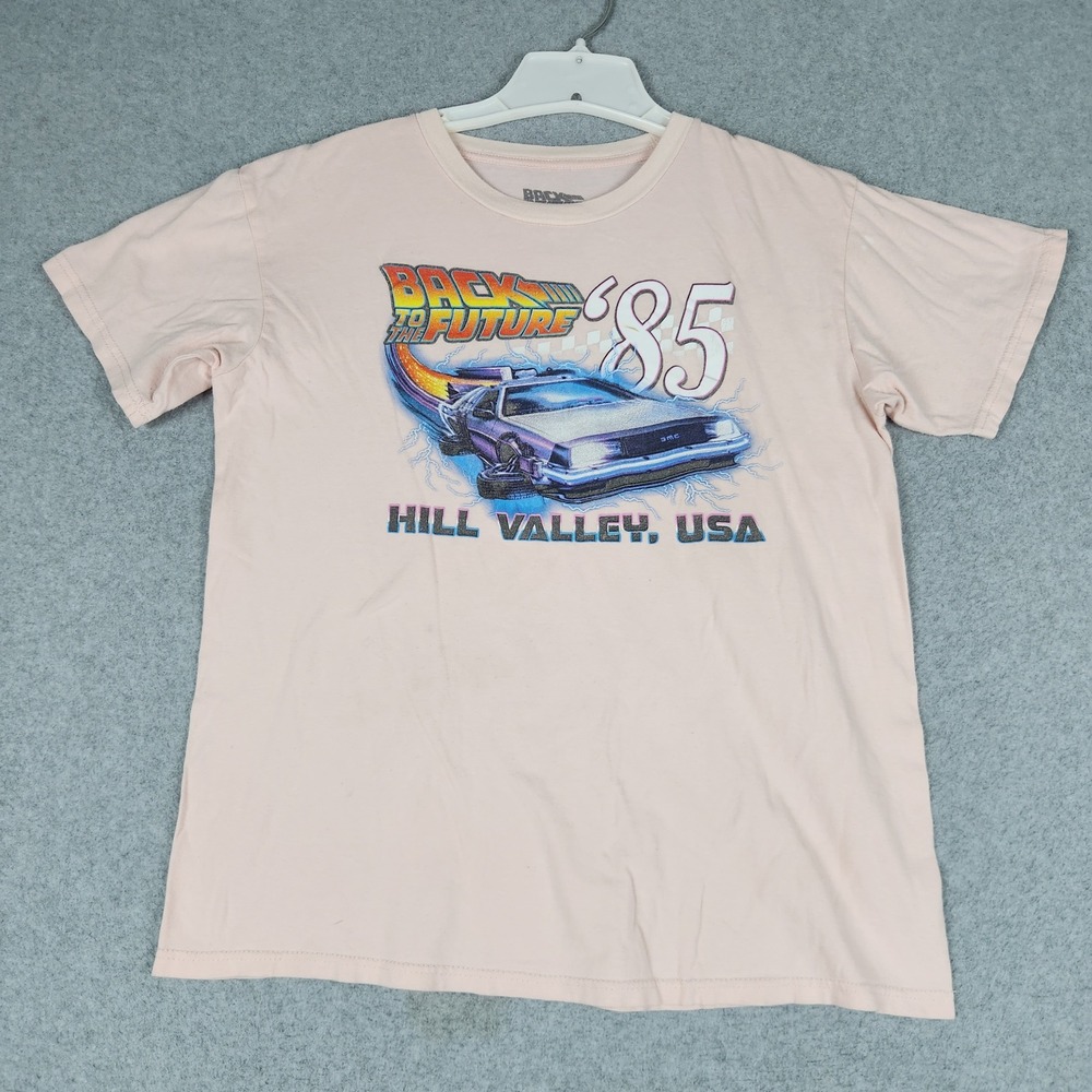 Back to the Future T-Shirt Mens Medium Pink 85 Hill Valley DeLorean Graphic Tee